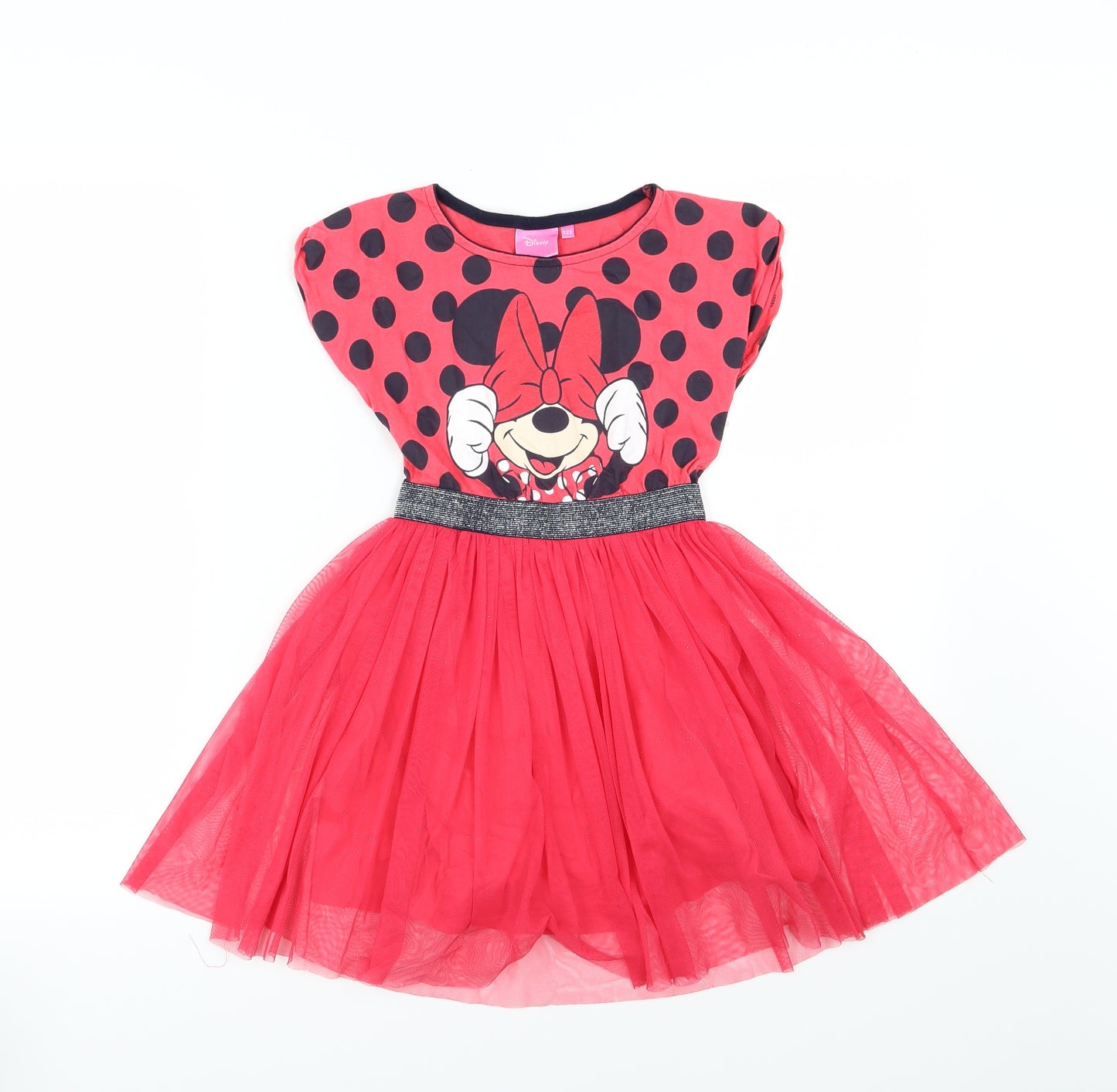 Disney Girls Red Polka Dot Jersey Skater Dress  Size 7 Years  - Minnie Mouse
