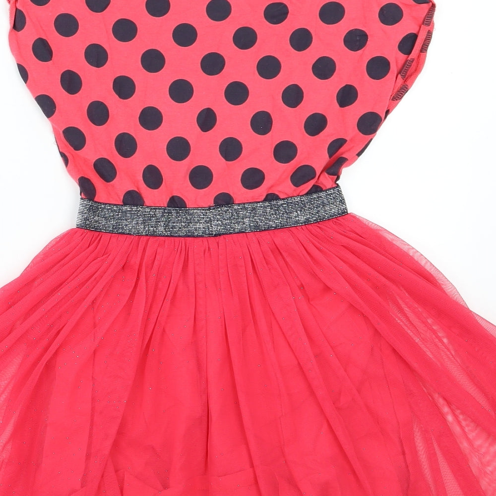 Disney Girls Red Polka Dot Jersey Skater Dress  Size 7 Years  - Minnie Mouse