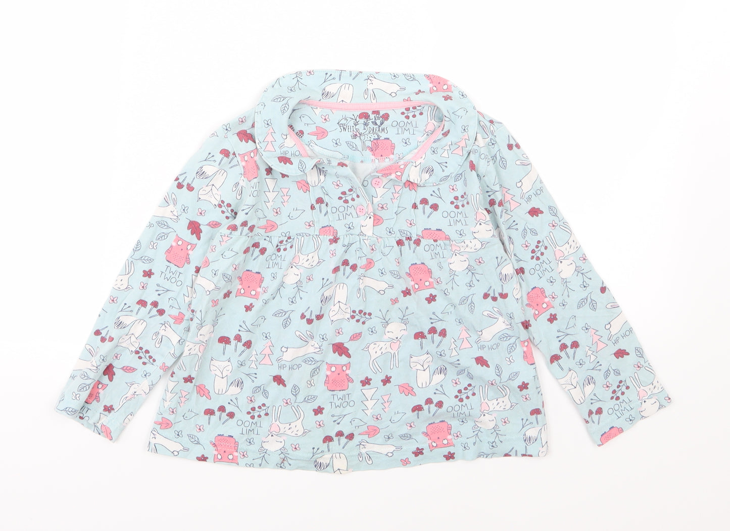 Matalan Girls Blue Floral Jersey Top Pyjama Top Size 4-5 Years  - Animals