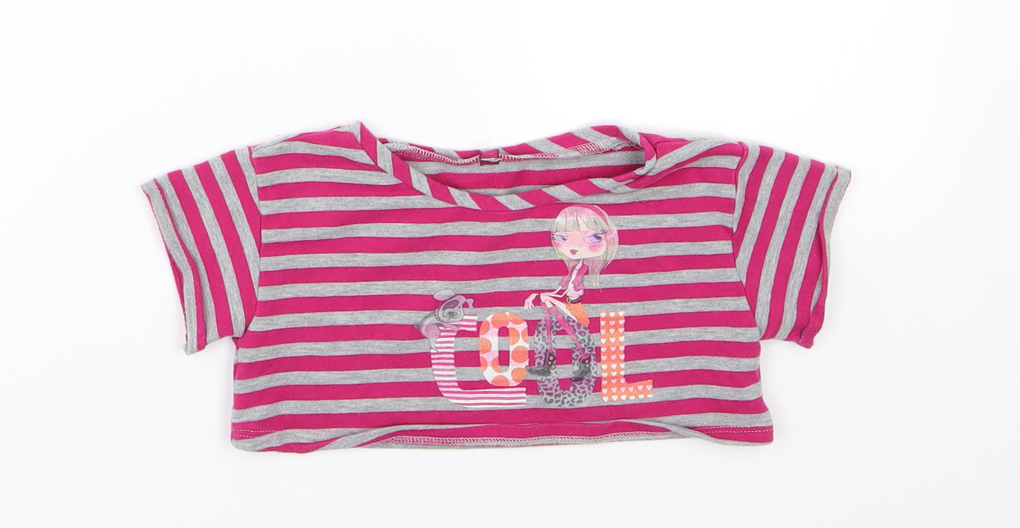 Preworn Girls Pink Striped Jersey Cropped T-Shirt Size 5 Years  - Cool