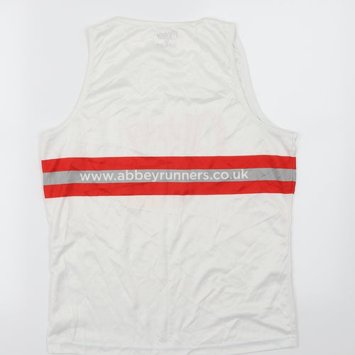Abbey Runners Mens White Striped  Basic Tank Size M