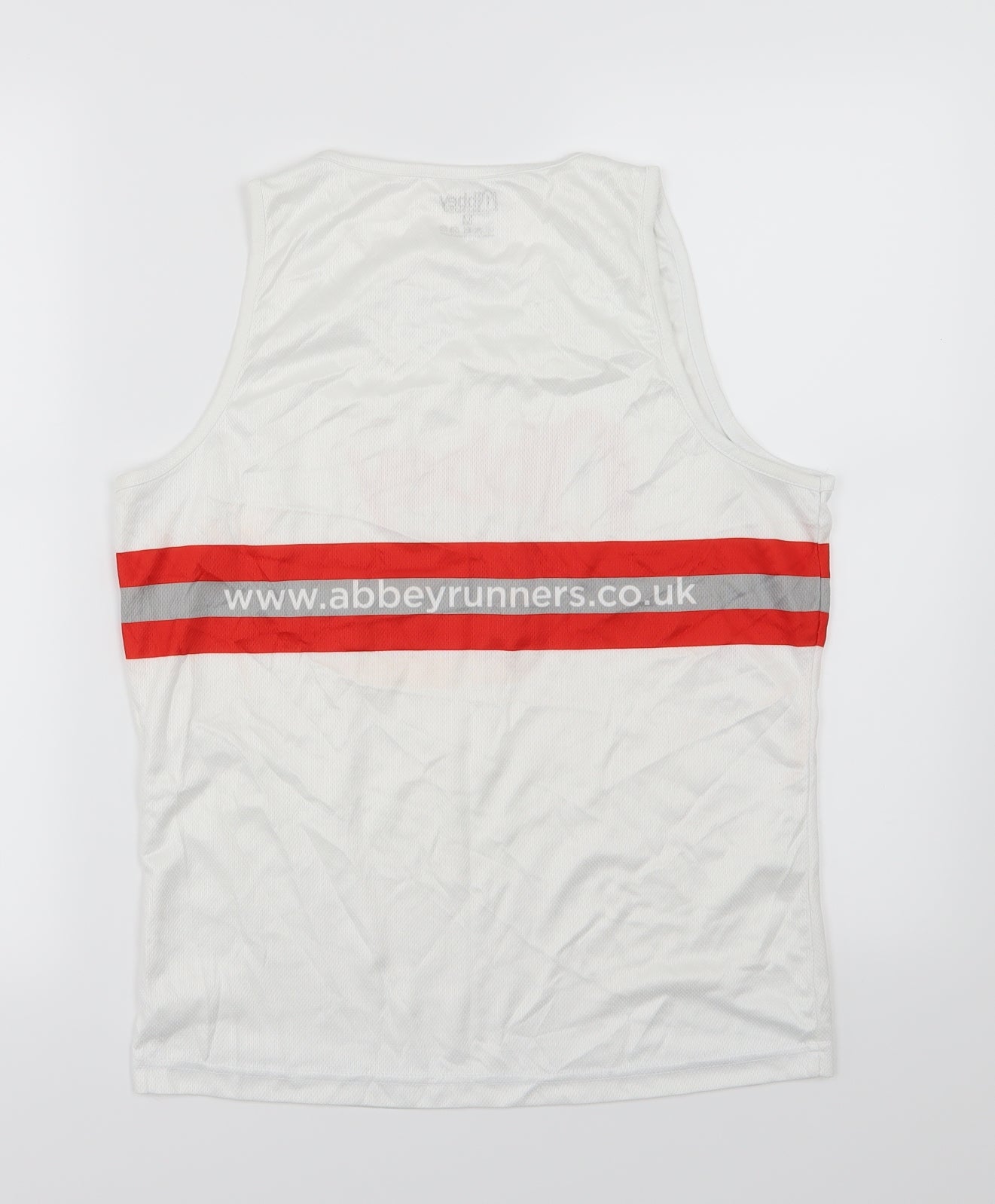 Abbey Runners Mens White Striped  Basic Tank Size M