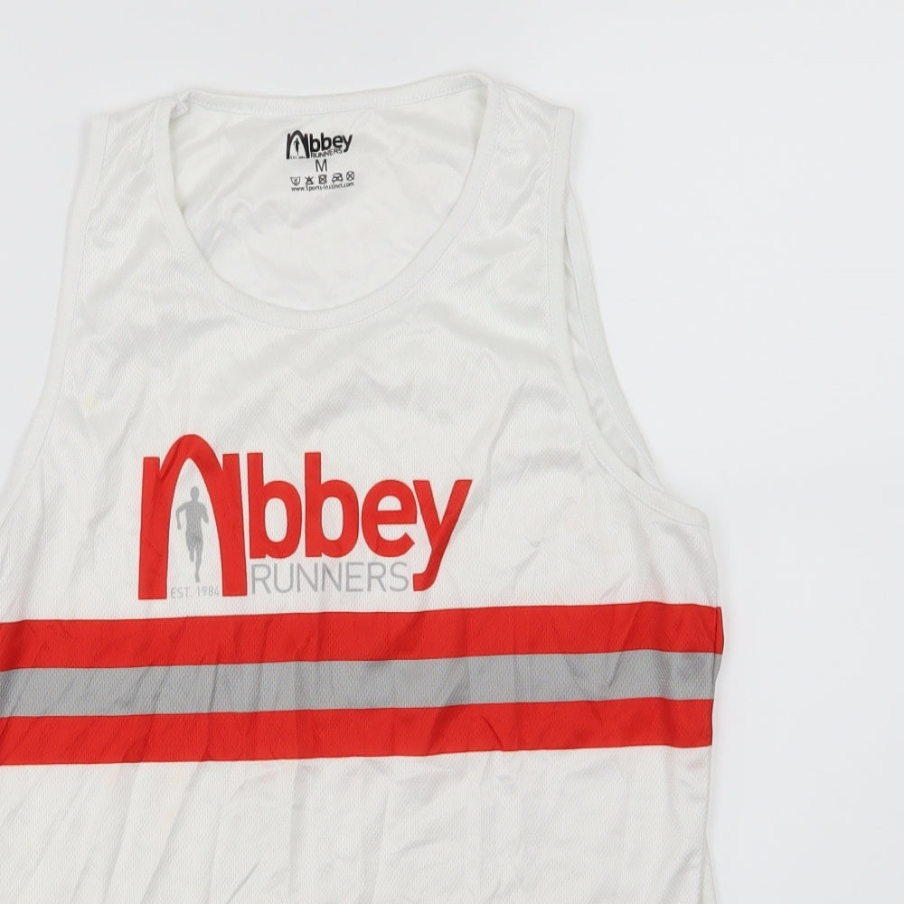 Abbey Runners Mens White Striped  Basic Tank Size M