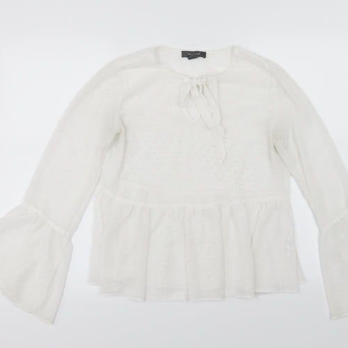 Primark Womens White Polka Dot Chiffon Basic Blouse Size 8