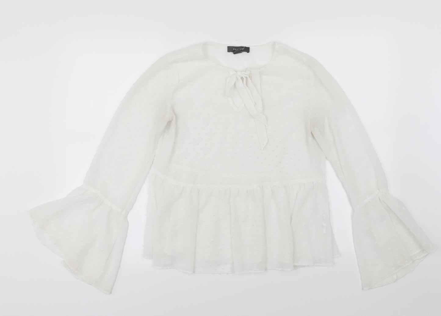 Primark Womens White Polka Dot Chiffon Basic Blouse Size 8