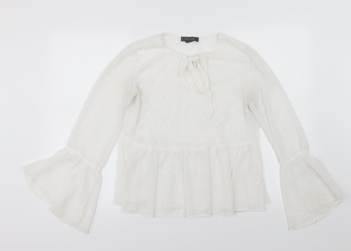 Primark Womens White Polka Dot Chiffon Basic Blouse Size 8
