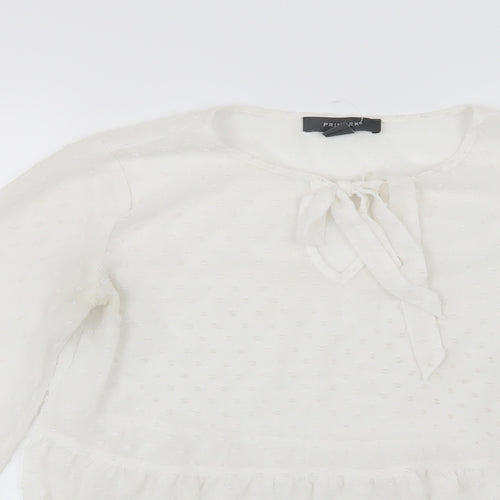Primark Womens White Polka Dot Chiffon Basic Blouse Size 8