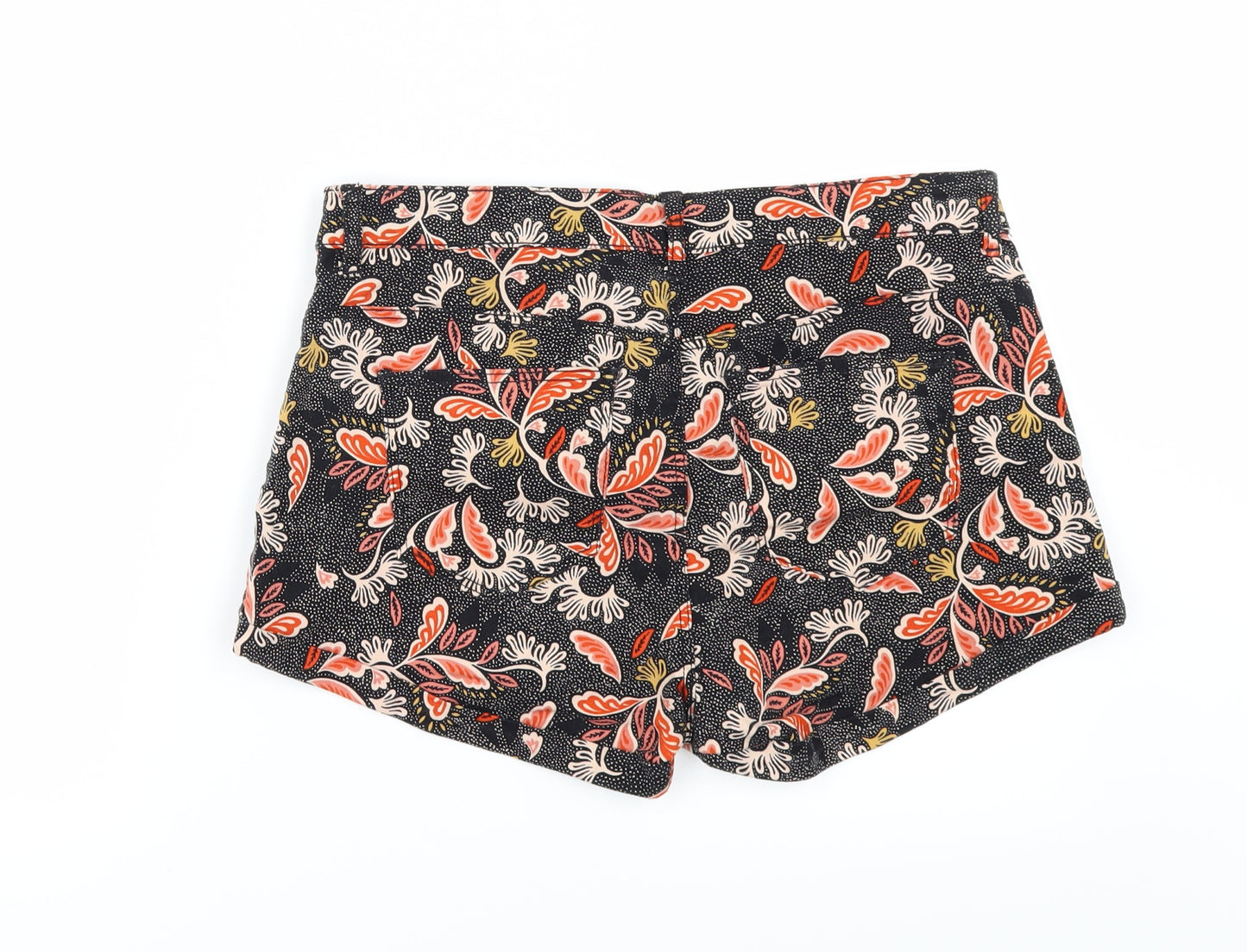 H&M Womens Black Floral Denim Hot Pants Shorts Size 12