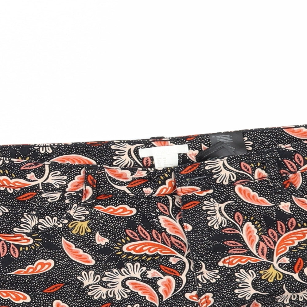 H&M Womens Black Floral Denim Hot Pants Shorts Size 12
