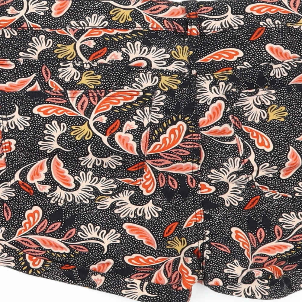 H&M Womens Black Floral Denim Hot Pants Shorts Size 12