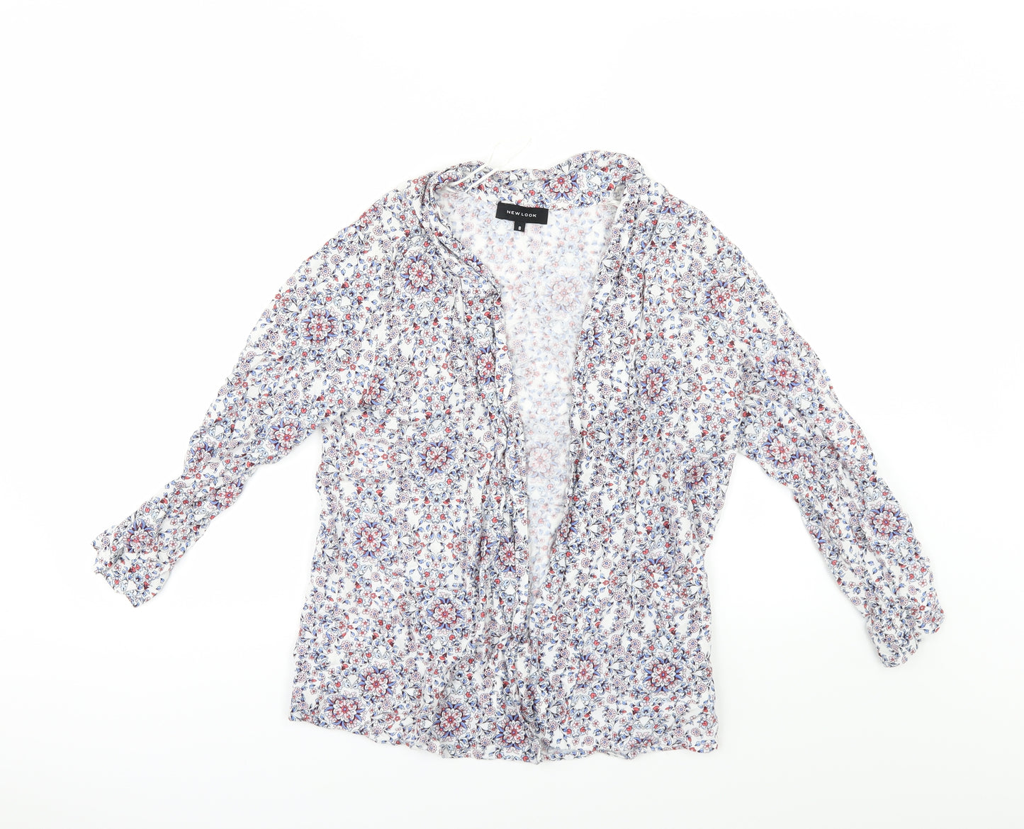 New Look Womens White Floral  Kimono Blouse Size 8  - Edge to Edge