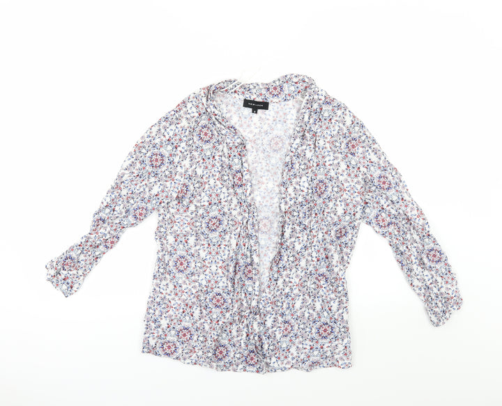 New Look Womens White Floral  Kimono Blouse Size 8  - Edge to Edge