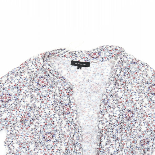 New Look Womens White Floral  Kimono Blouse Size 8  - Edge to Edge