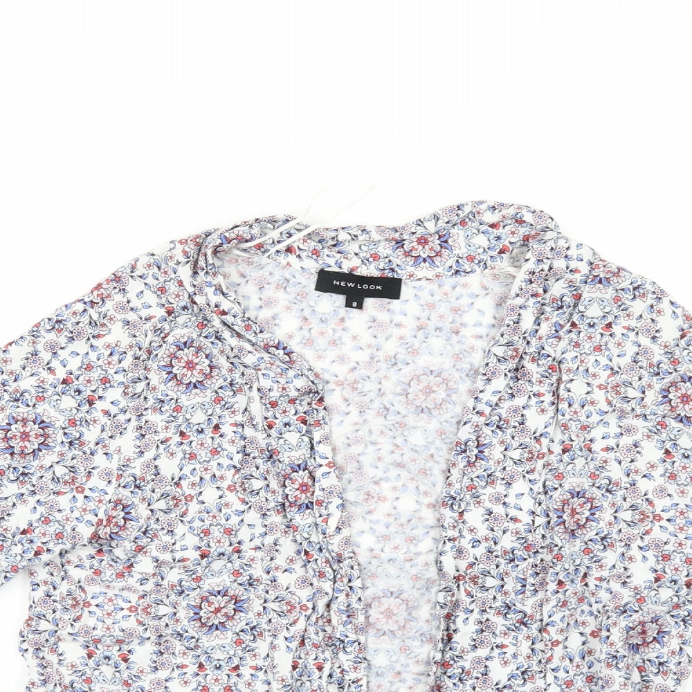 New Look Womens White Floral  Kimono Blouse Size 8  - Edge to Edge