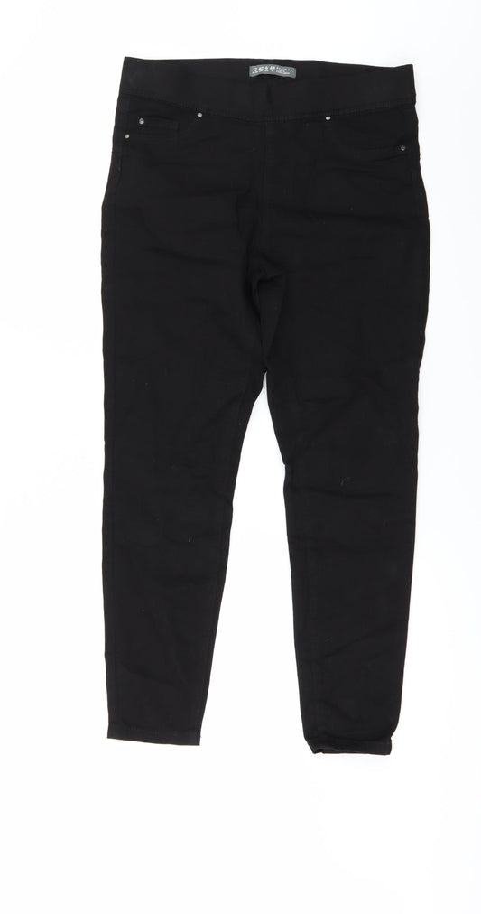 Front view of Denim & Co. women’s black denim jegging jeans, size UK 12, 27-inch leg
