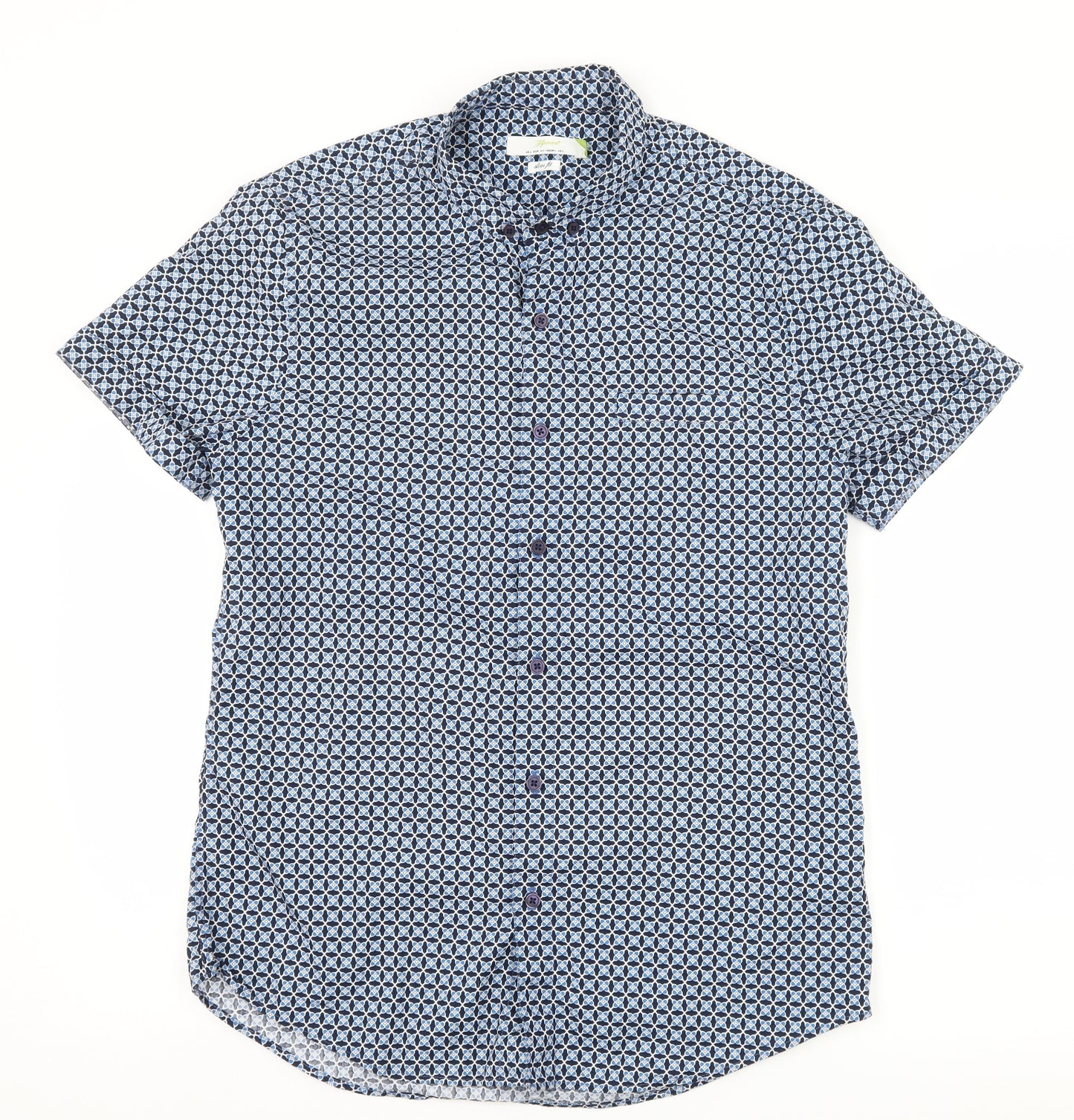 Topman Mens Blue Geometric   Button-Up Size L
