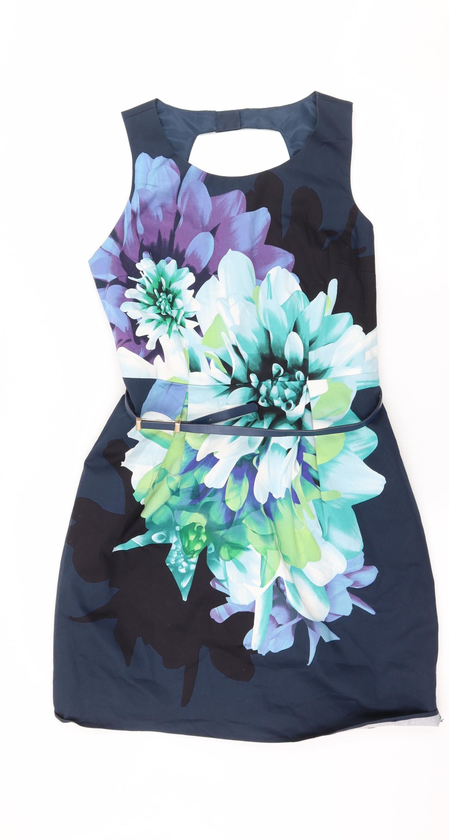 Oasis Womens Blue Floral  A-Line  Size 14