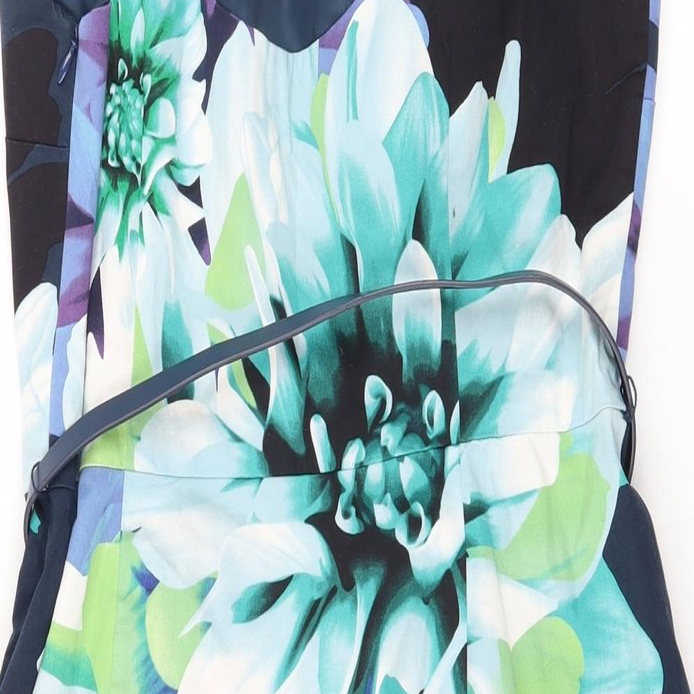 Oasis Womens Blue Floral  A-Line  Size 14
