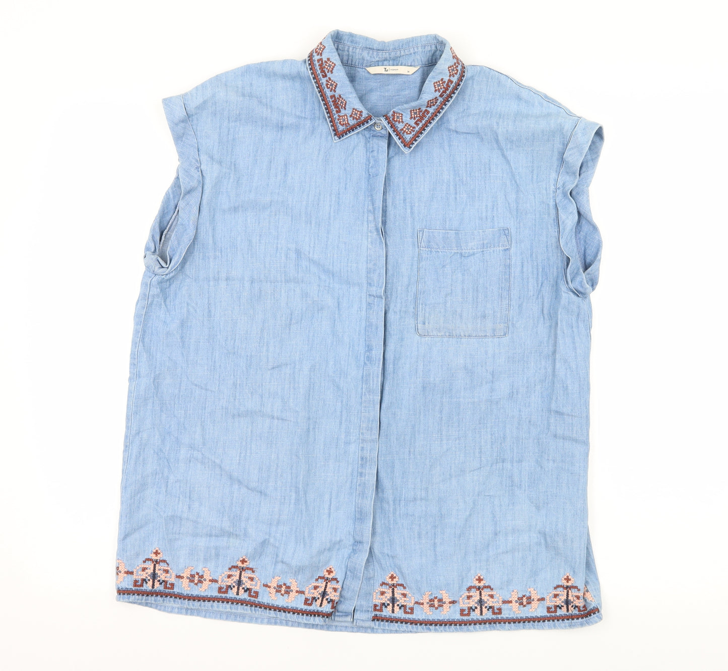 TU Womens Blue   Basic Button-Up Size 14