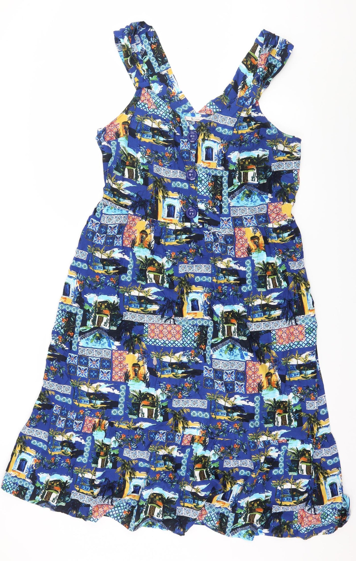 TU Womens Blue Geometric  Slip Dress  Size 14