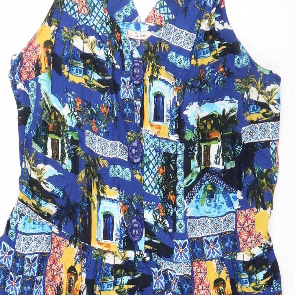 TU Womens Blue Geometric  Slip Dress  Size 14