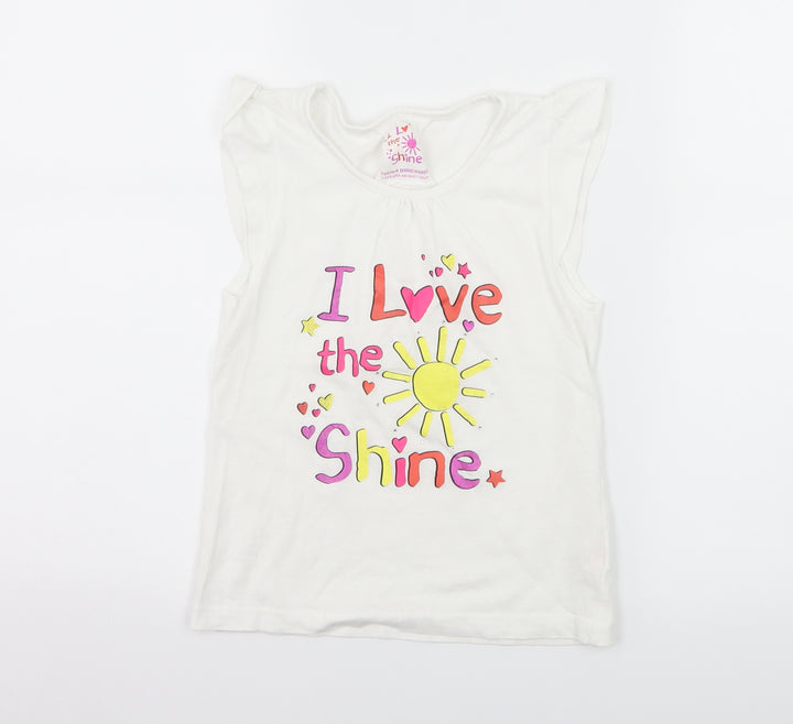 Young Dimension Girls White  Jersey Basic T-Shirt Size 7-8 Years  - I love Sunshine