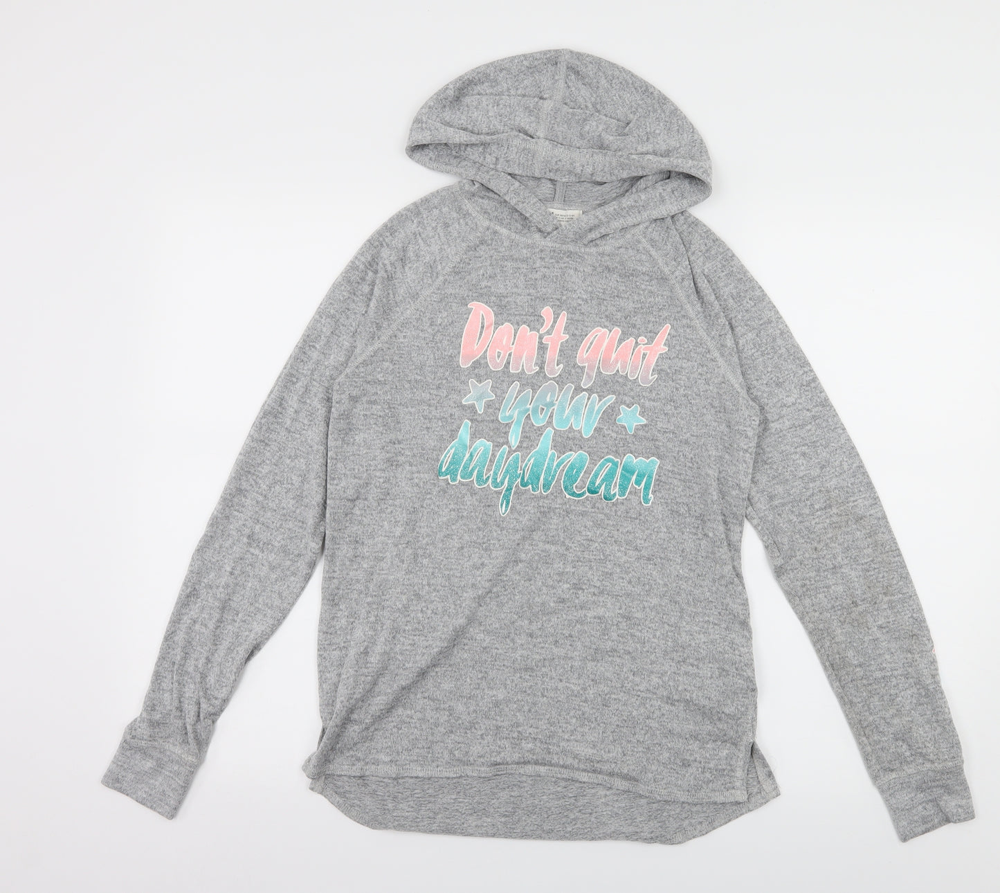 H&M Girls Grey  Knit Pullover Hoodie Size 13-14 Years  - Slogan