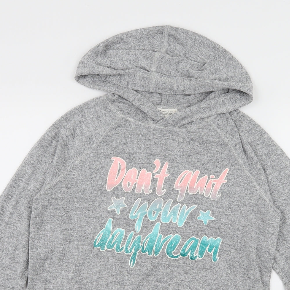 H&M Girls Grey  Knit Pullover Hoodie Size 13-14 Years  - Slogan