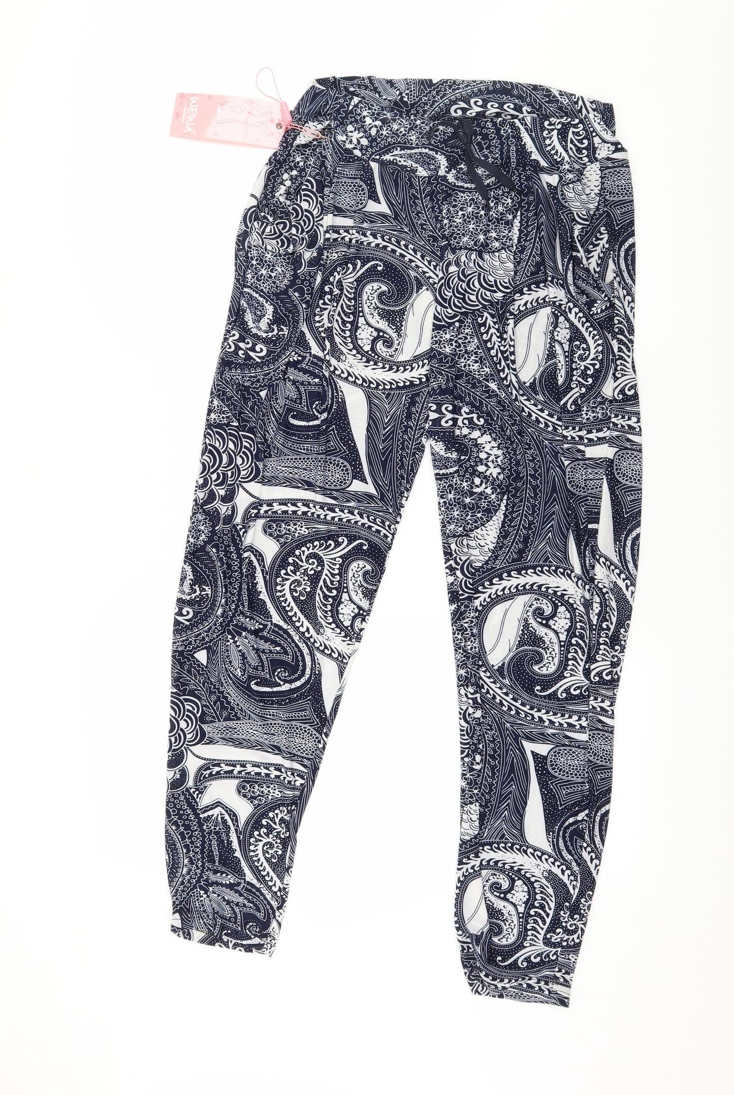 Wewa Womens Blue Geometric Jersey Harem Trousers Size M L26 in