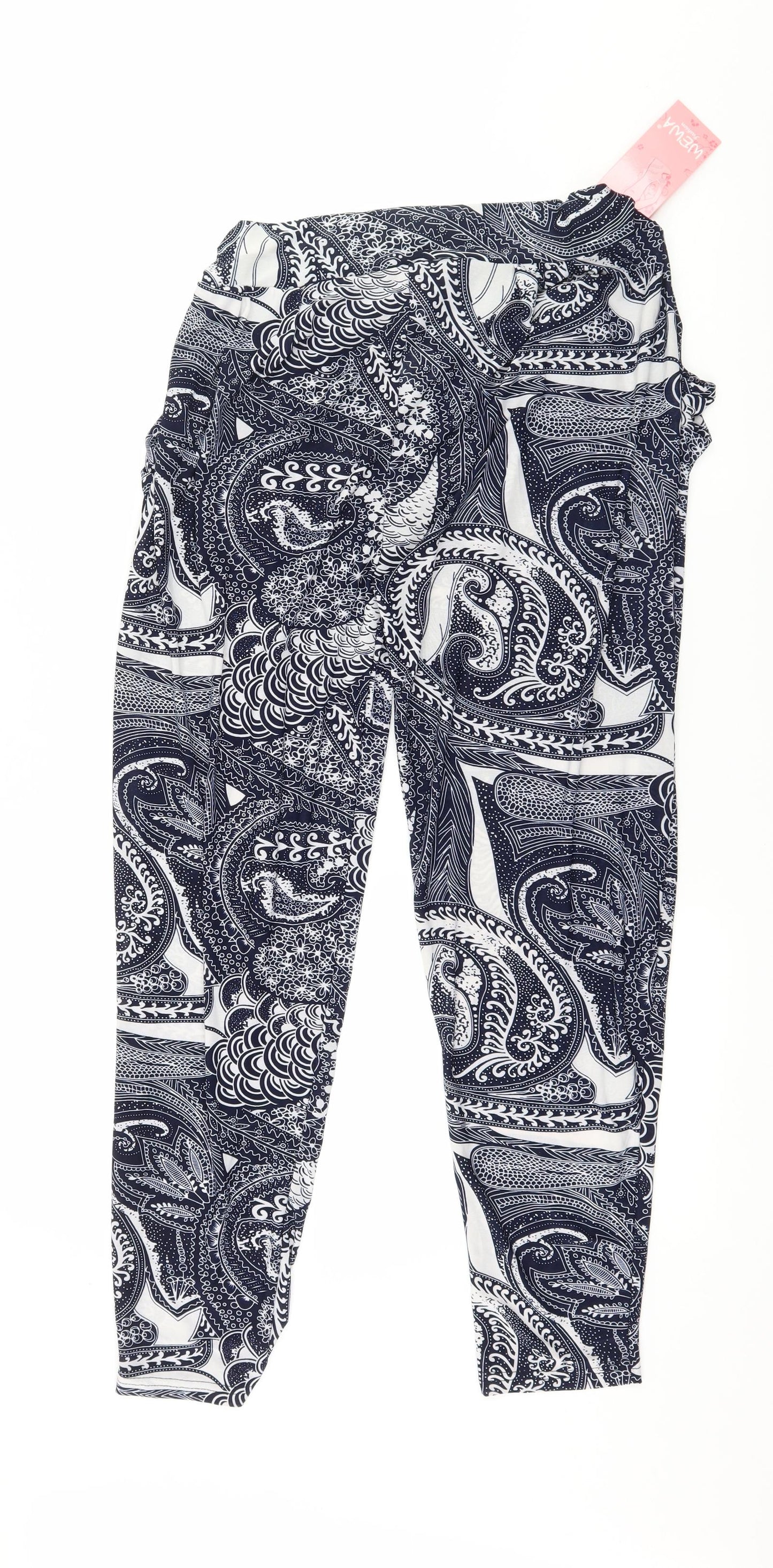 Wewa Womens Blue Geometric Jersey Harem Trousers Size M L26 in