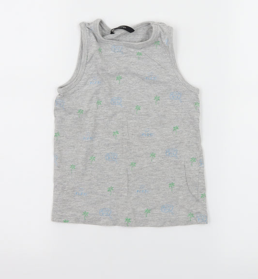 Front view of George boys’ grey geometric jersey basic t-shirt, size 3-4, years - palm tree