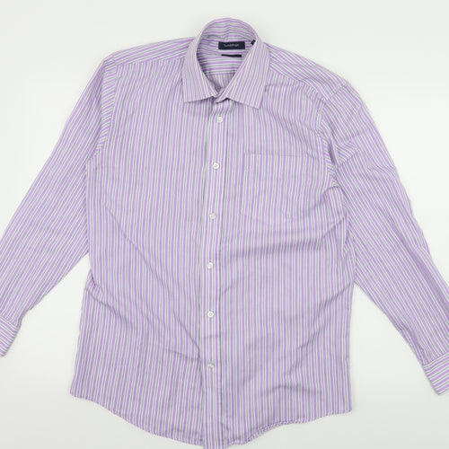 Taylor & Wright Mens Purple Striped   Button-Up Size 15.5