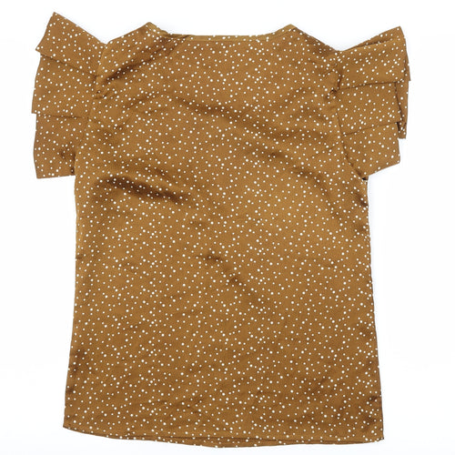 Preworn Womens Brown Polka Dot Satin Basic Blouse Size S