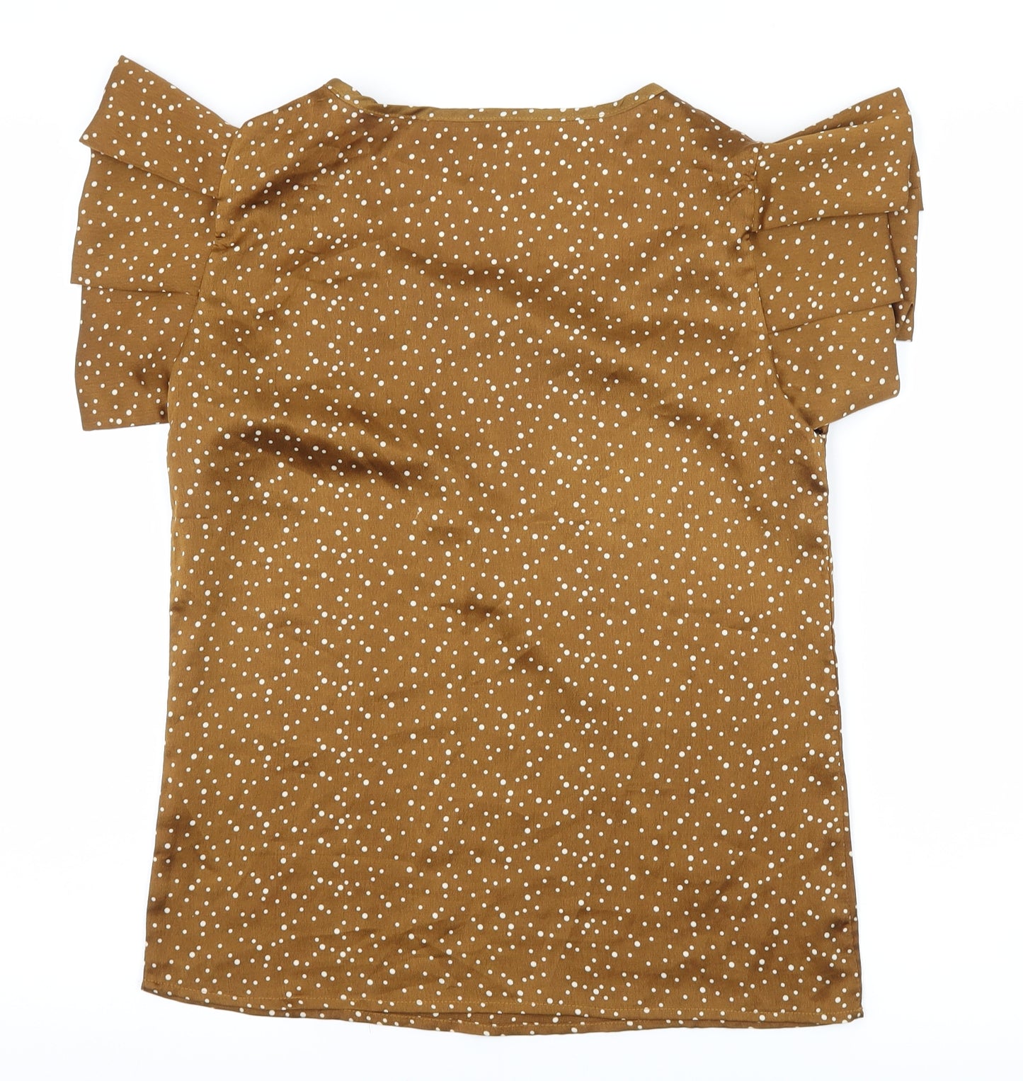 Preworn Womens Brown Polka Dot Satin Basic Blouse Size S
