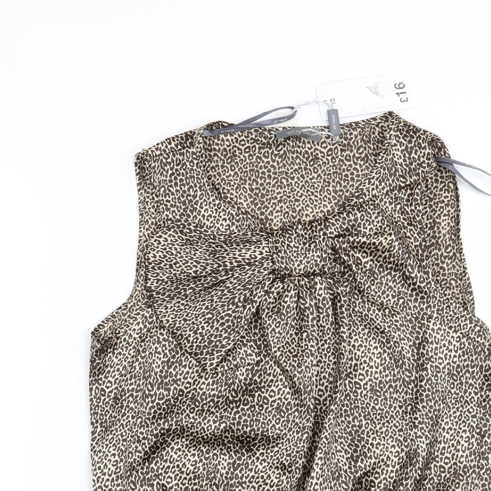 Et Vous Womens Brown Animal Print  Basic Blouse Size 10