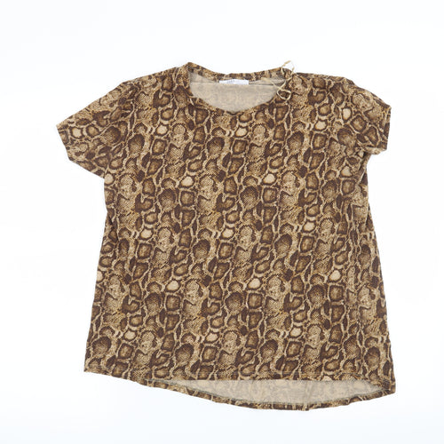 Zara Womens Brown Animal Print  Basic T-Shirt Size S