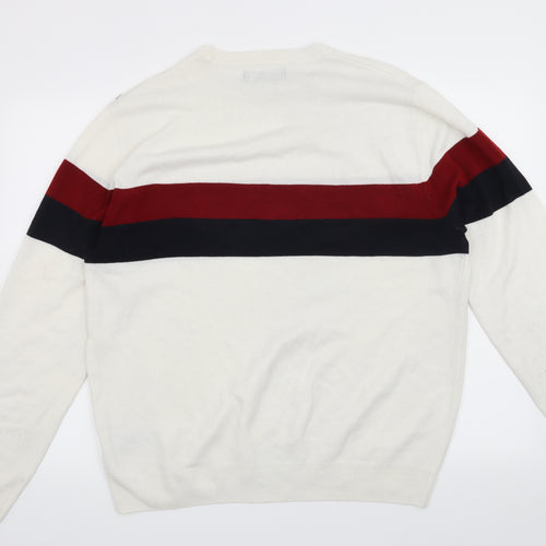 Primark Mens White Striped  Pullover Jumper Size L