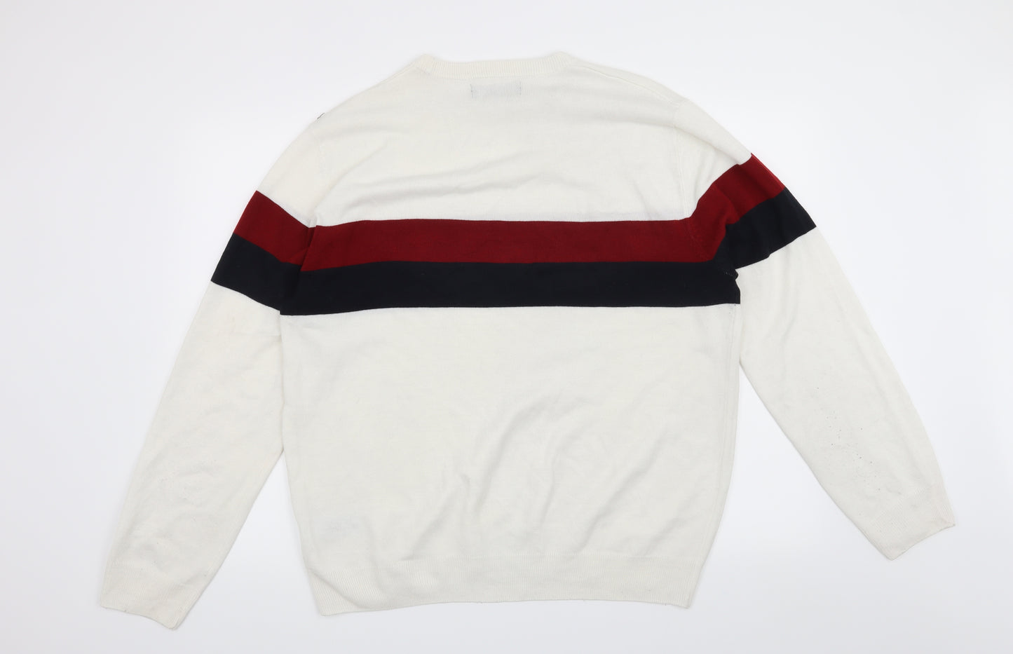 Primark Mens White Striped  Pullover Jumper Size L