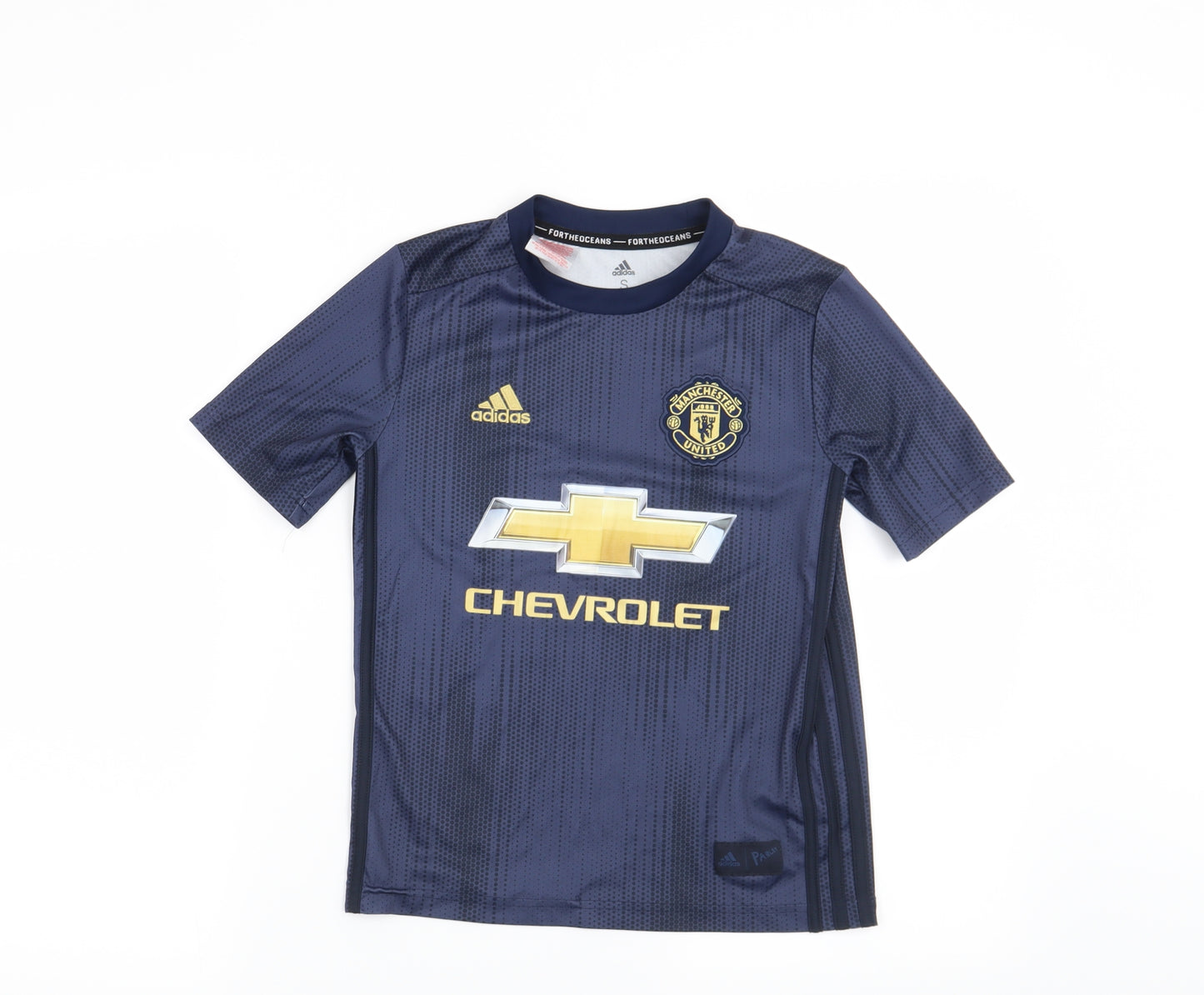 adidas Boys Blue Geometric  Basic T-Shirt Size 9-10 Years  - Manchester United Football club