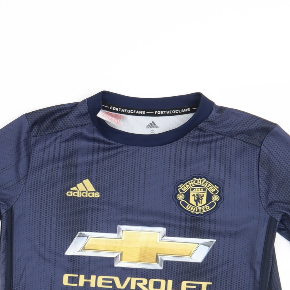 adidas Boys Blue Geometric  Basic T-Shirt Size 9-10 Years  - Manchester United Football club