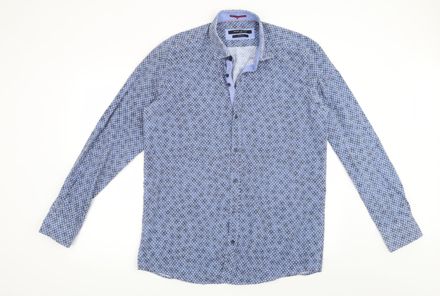 Guide London Mens Blue Floral   Button-Up Size XL