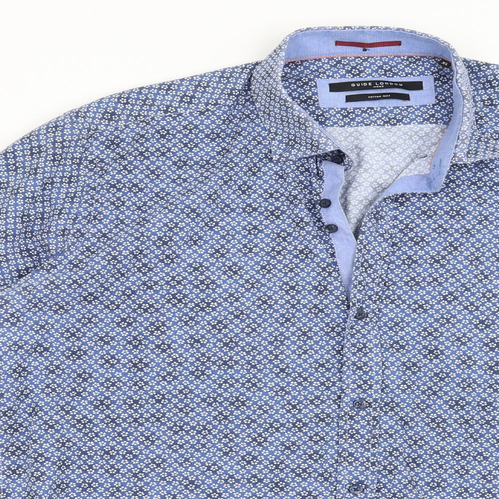 Guide London Mens Blue Floral   Button-Up Size XL