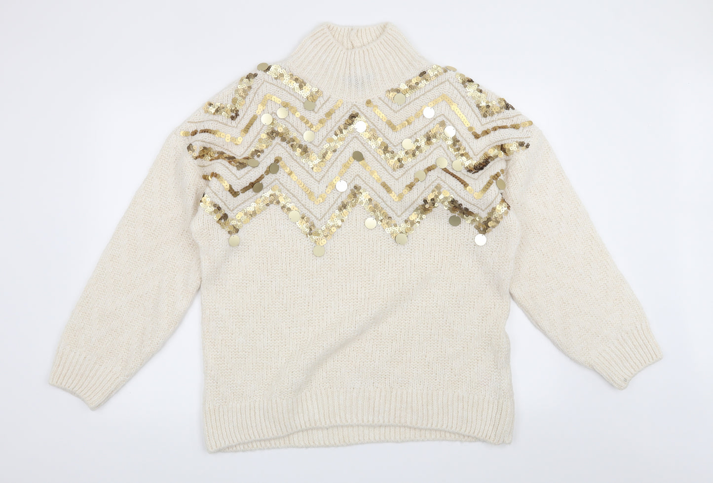 F&F Womens Beige Geometric  Pullover Jumper Size 16
