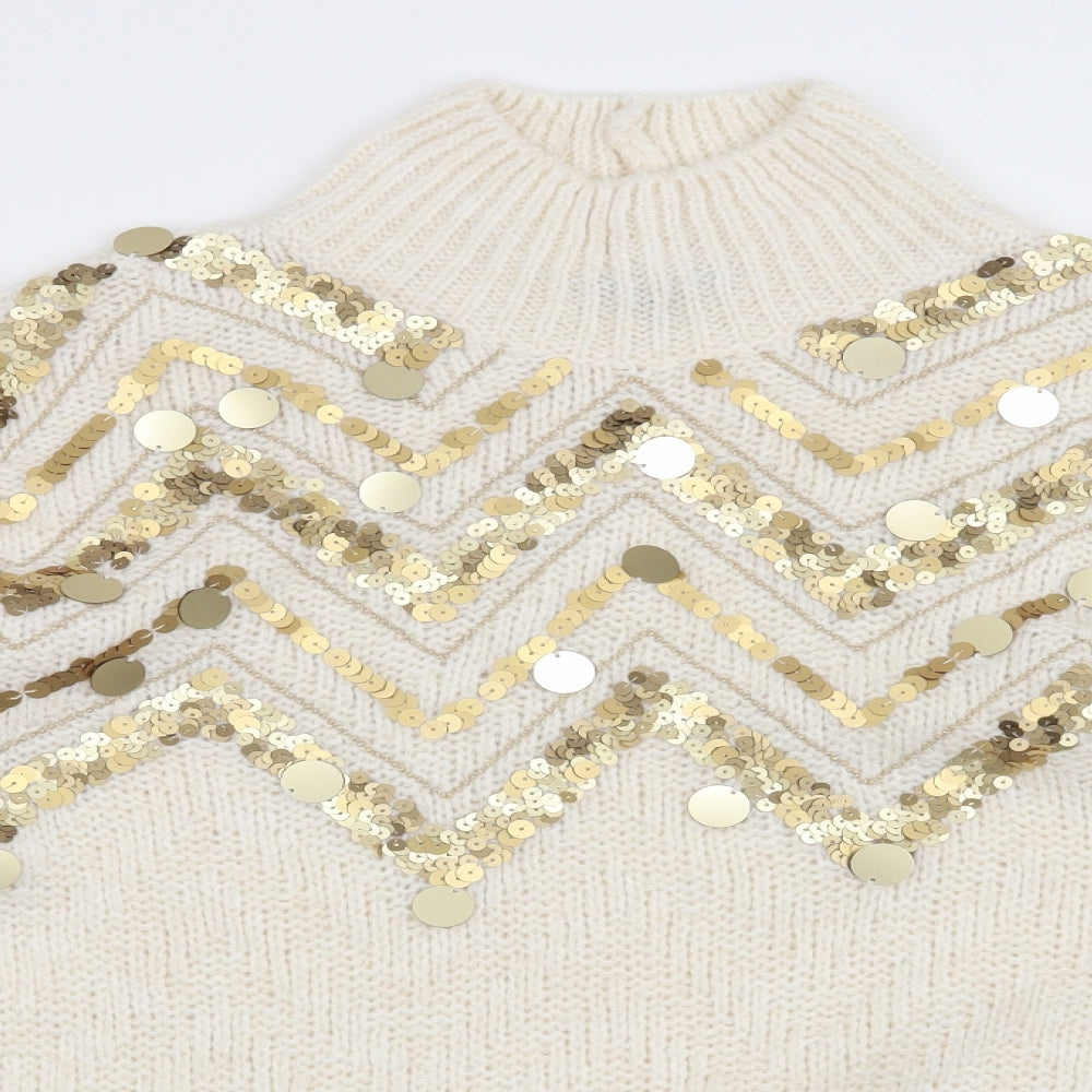 F&F Womens Beige Geometric  Pullover Jumper Size 16
