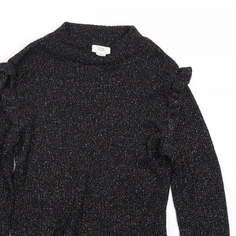 Riverisland Girls Black   Basic T-Shirt Size 9-10 Years