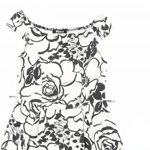 Bloose Womens White Floral  A-Line  Size S