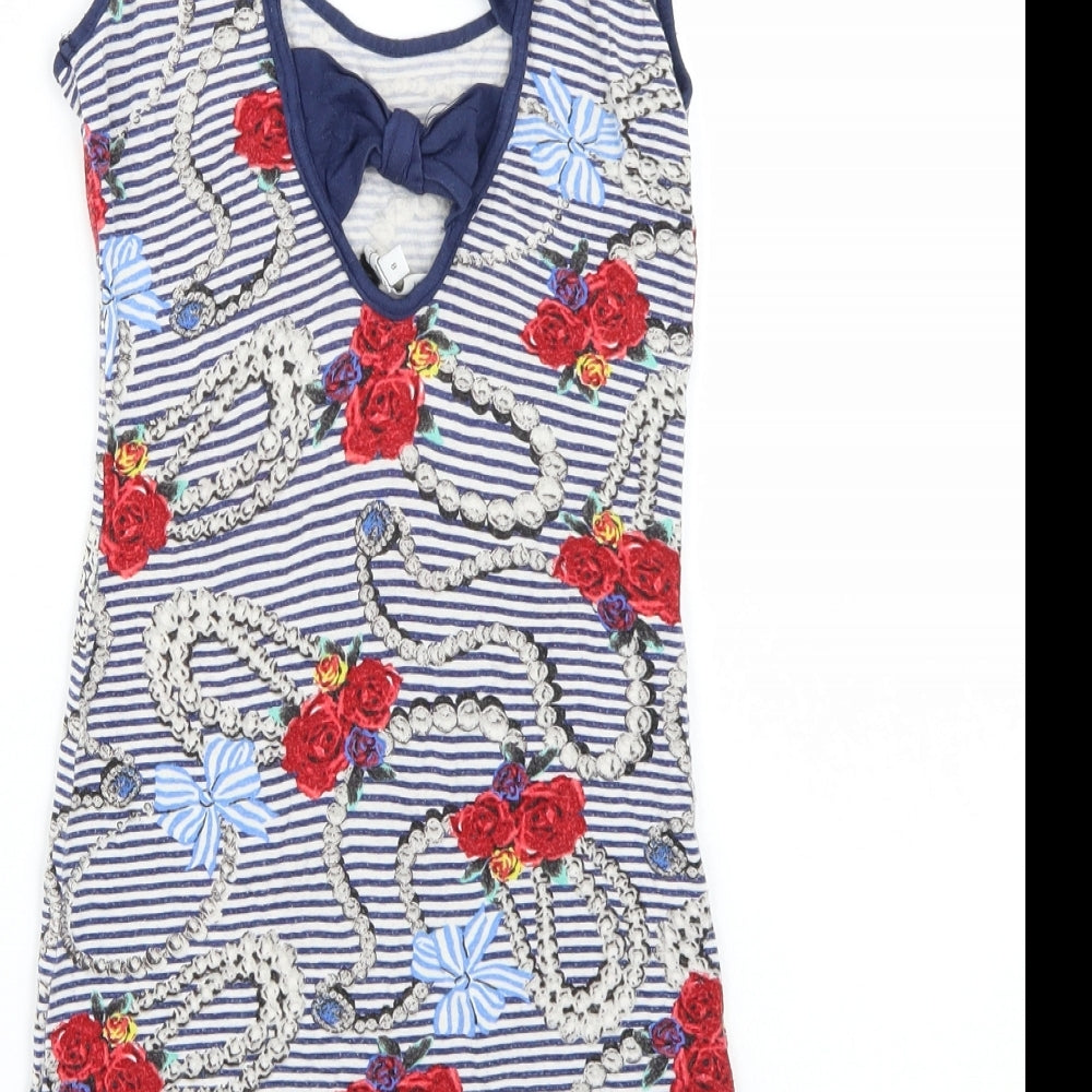 Newlook Womens Blue Striped  Basic T-Shirt Size 8