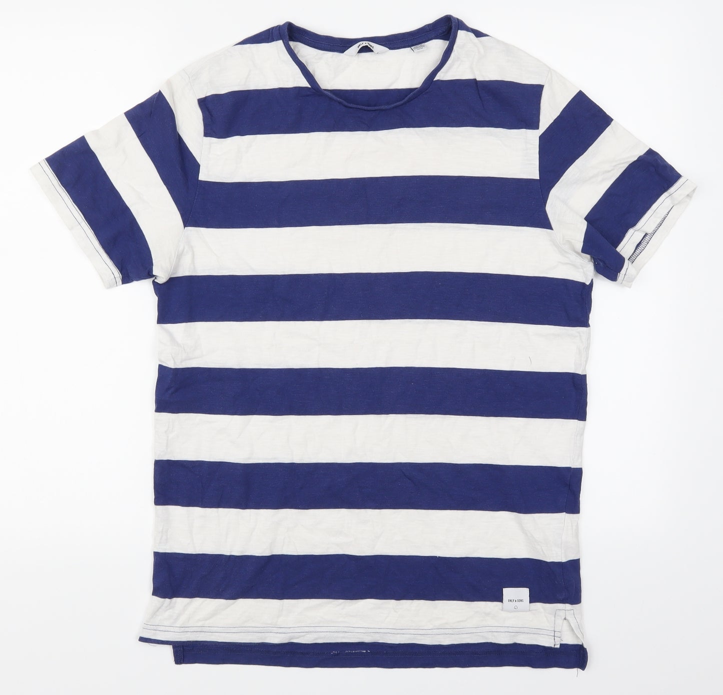 ONLY & SONS Mens Blue Striped   T-Shirt Size M