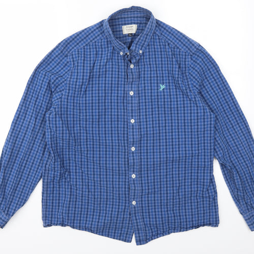 George Mens Blue Check   Button-Up Size L