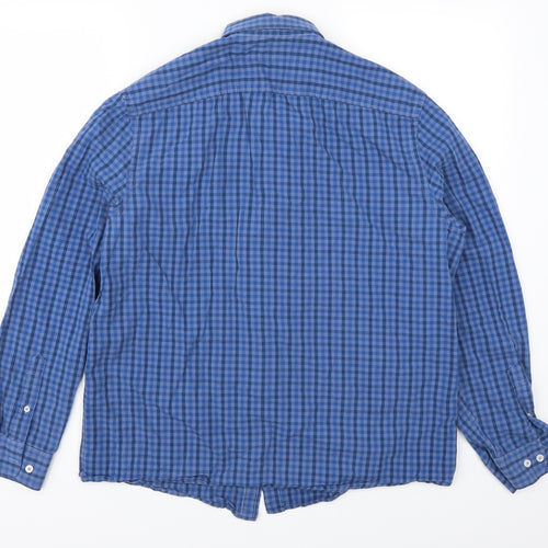 George Mens Blue Check   Button-Up Size L